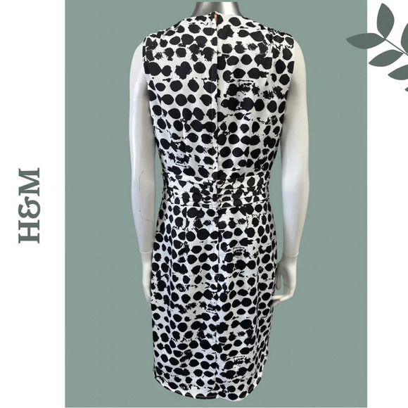 🛍️3/$40 H&M Black White Sleeveless Faux Wrap Lined Dress  Size 8 - Picture 5 of 9